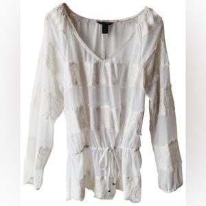 White House Black Market white sheer lace tunic